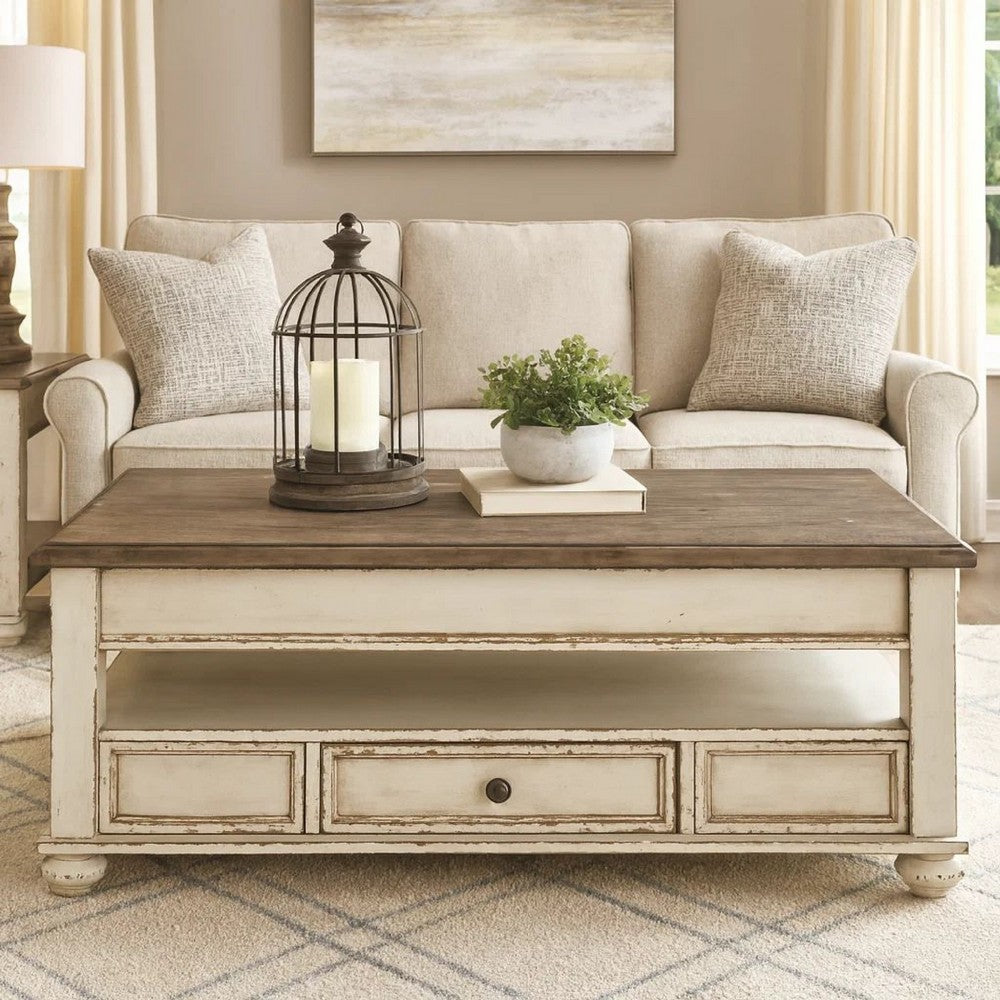 Juno Coffee Table | 18" | Lift Top | 2 Tone Wood | White & Brown