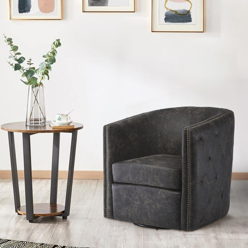 Axel Accent Chair | 31" | Barrel Back | Faux Leather Swivel | Black