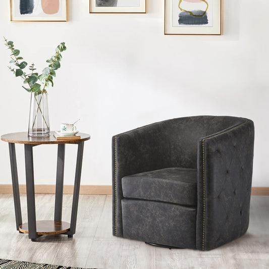 Axel Accent Chair | 31" | Barrel Back | Faux Leather Swivel | Black