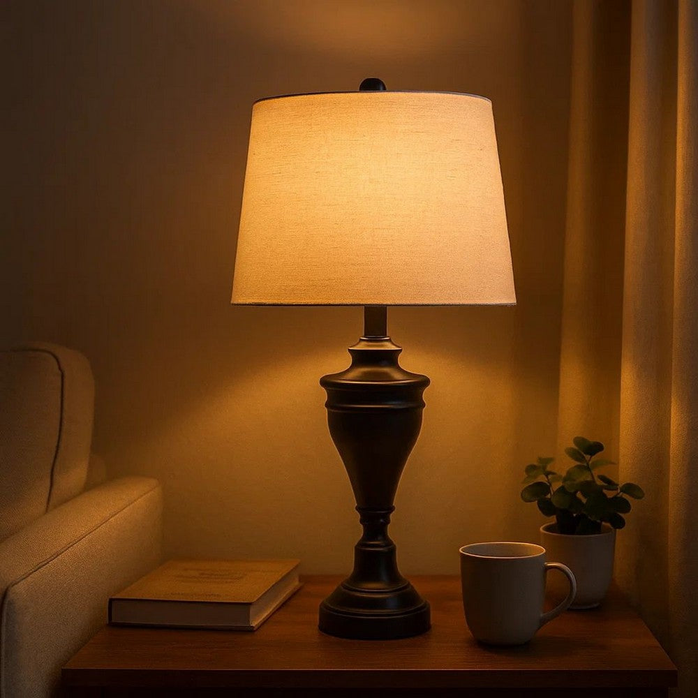 Dante Table Lamp Set | Turned Pedestal Metal Base | Bronze