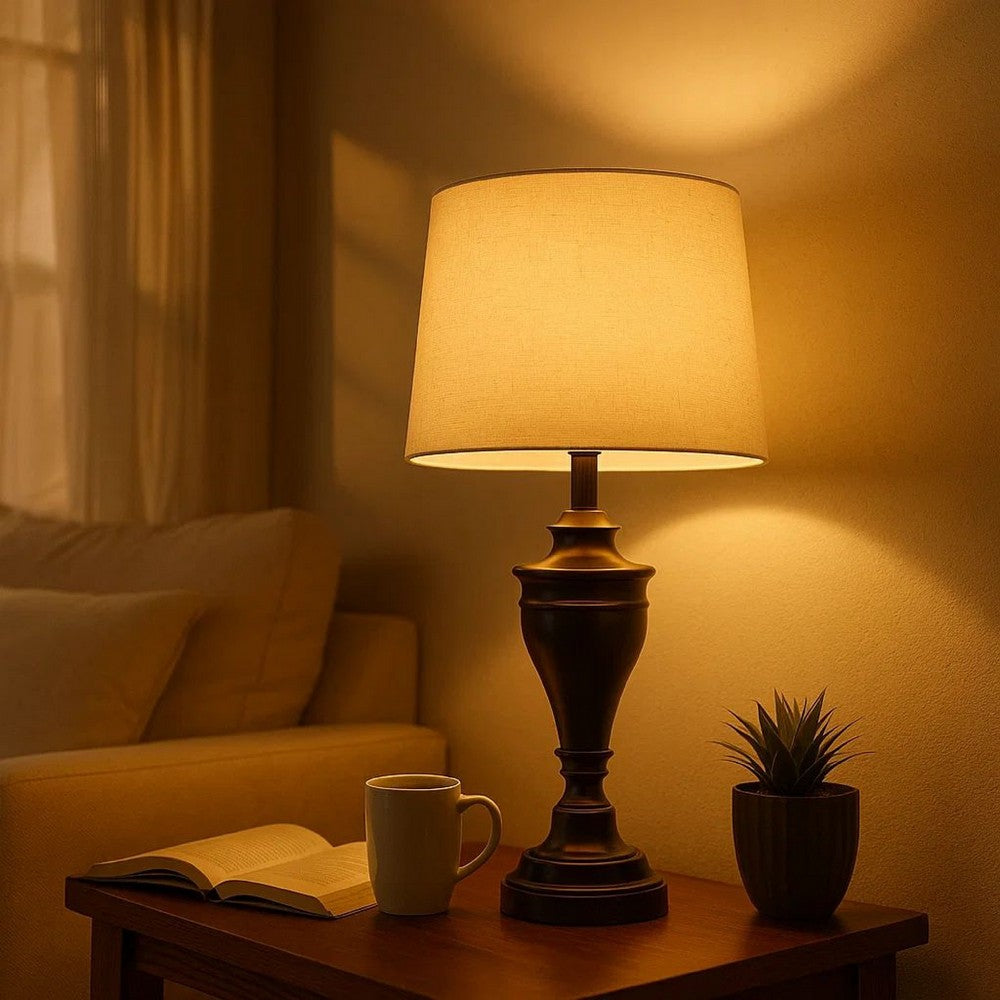 Dante Table Lamp Set | Turned Pedestal Metal Base | Bronze