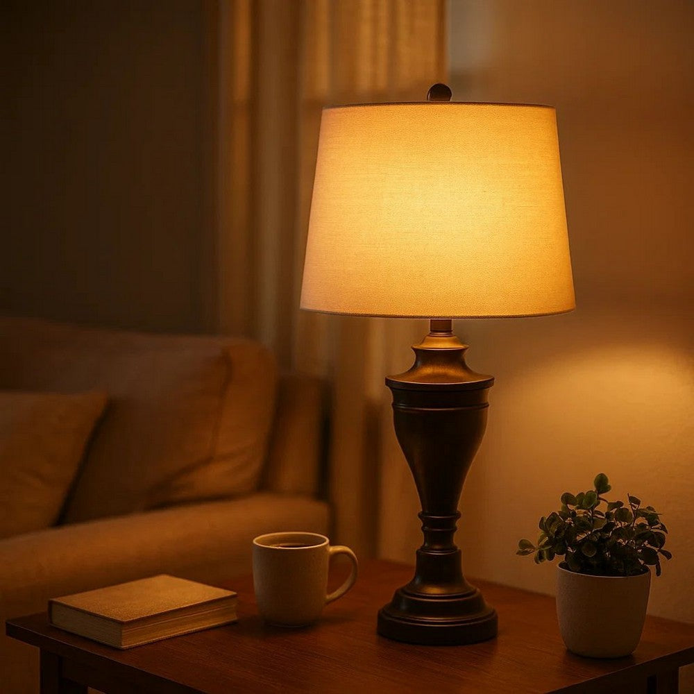 Dante Table Lamp Set | Turned Pedestal Metal Base | Bronze