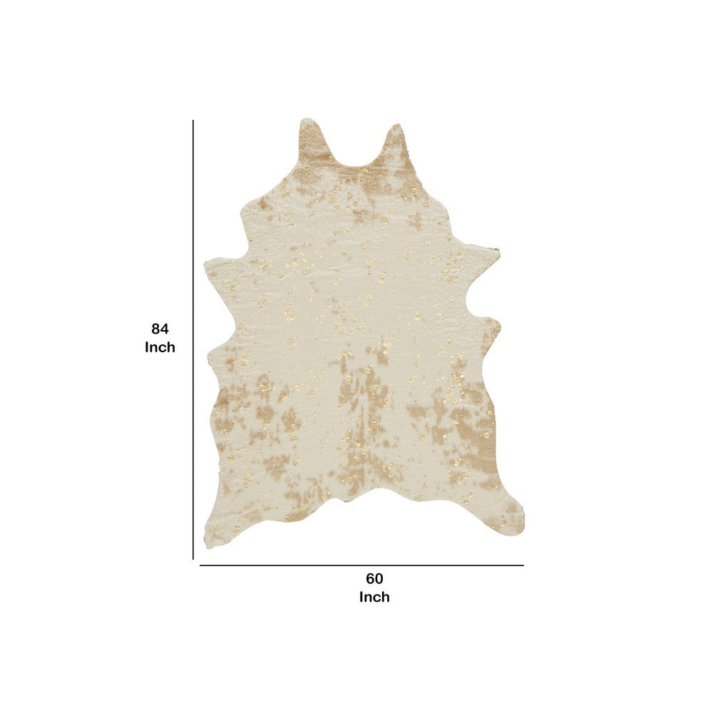 Faux Fur Cowhide Design Rug with Golden Accents, Medium, Cream By Casagear Home