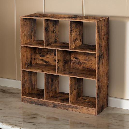 Logan Bookcase | 6 Shelf | 2 Compartments | Rustic Brown