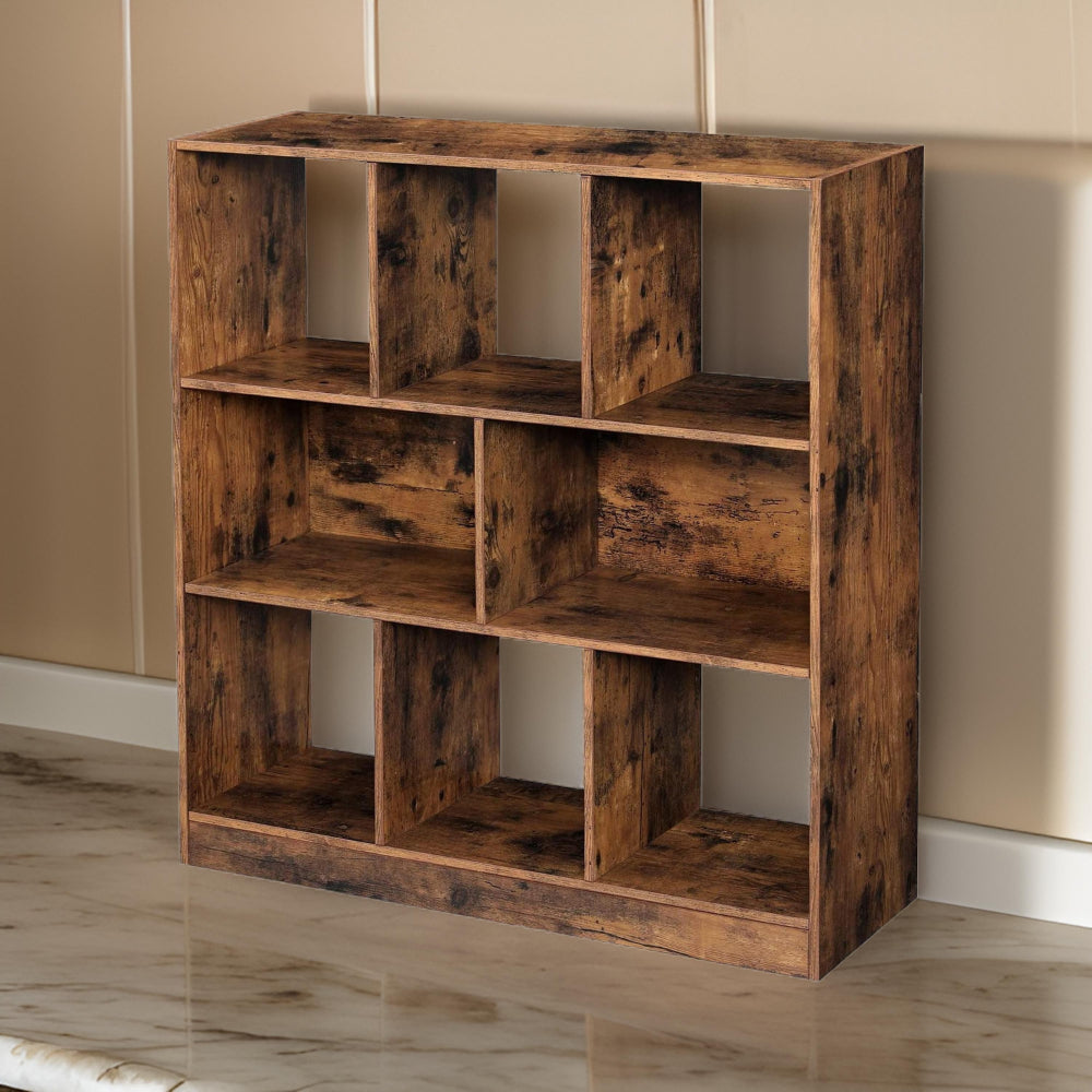 Logan Bookcase | 6 Shelf | 2 Compartments | Rustic Brown