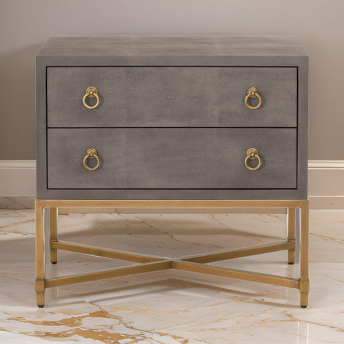Logan Nightstand | 2 Drawer | Dual Tone | Ring Pull Handles | Gray & Gold