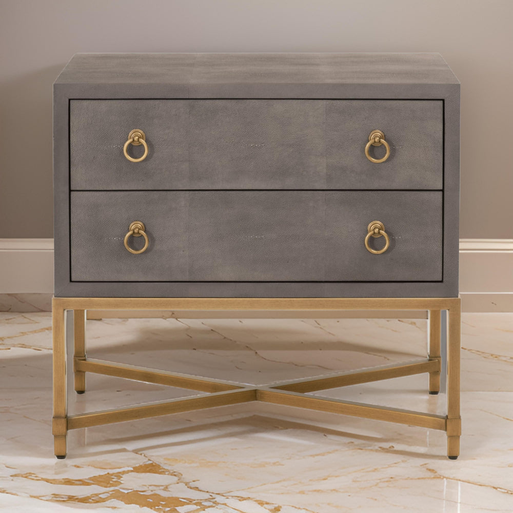 Logan Nightstand | 2 Drawer | Dual Tone | Ring Pull Handles | Gray & Gold