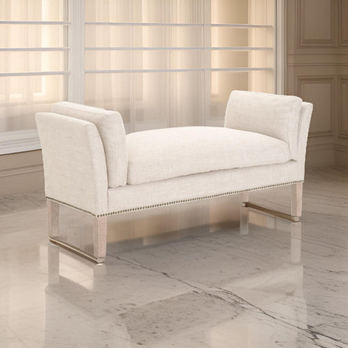 Arden Bench | Padded Fabric | Flared Arms | Nailhead Trim | Beige
