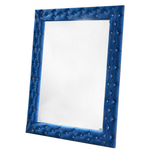 Kai Mirror | Velvet Wrapped Frame | Button Tufted | Blue