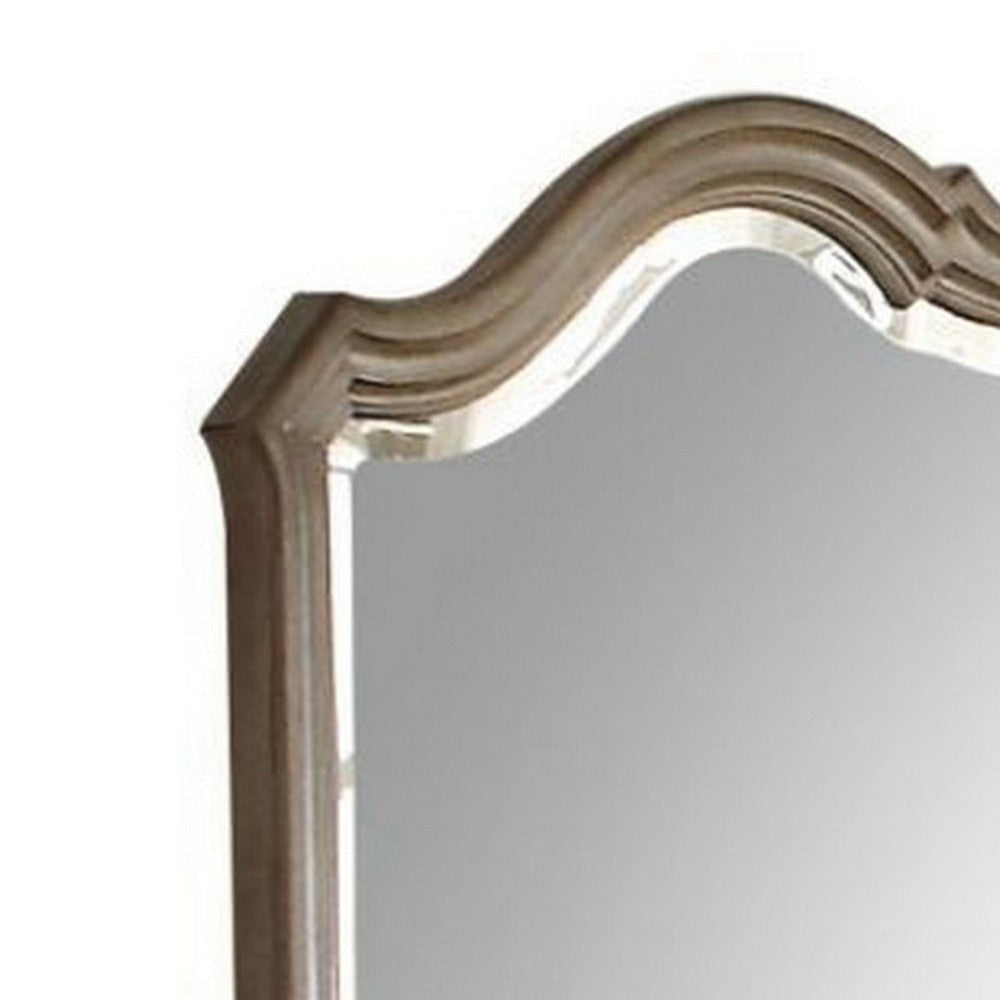 Wooden Molded Frame Mirror with Scalloped Design Top Taupe Brown BM231656