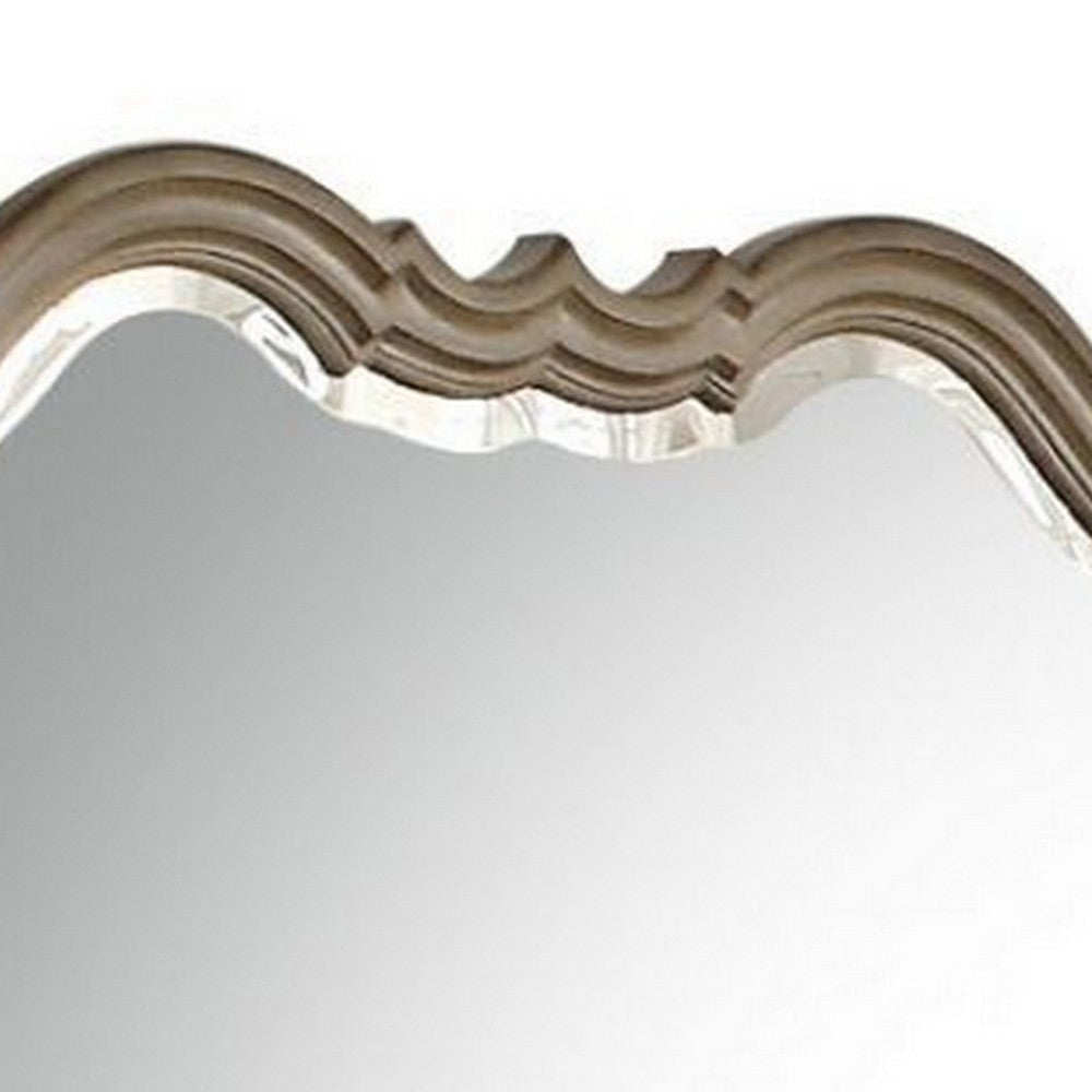Wooden Molded Frame Mirror with Scalloped Design Top Taupe Brown BM231656