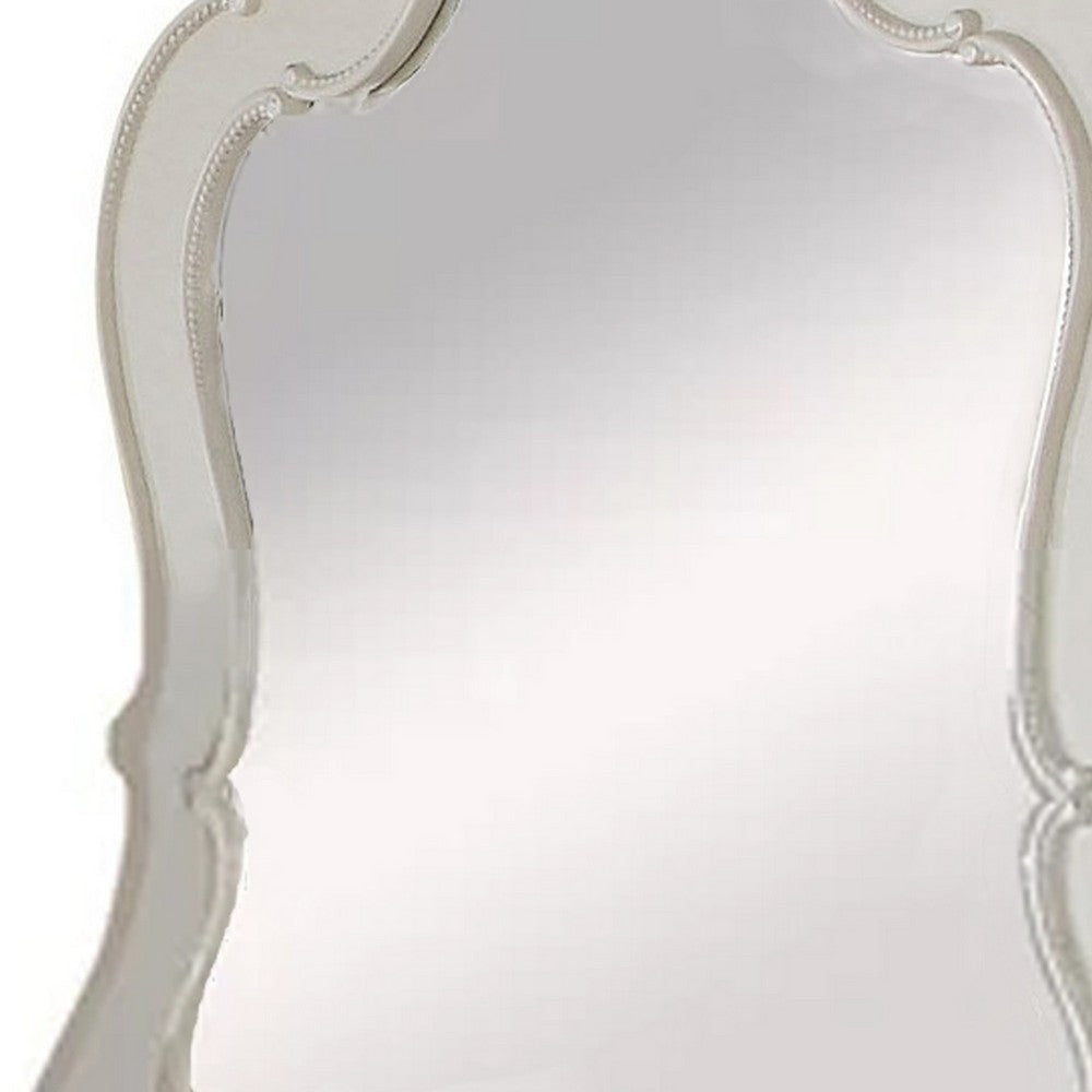 Wooden Frame Mirror with Scalloped Trim Crown Top White BM231659