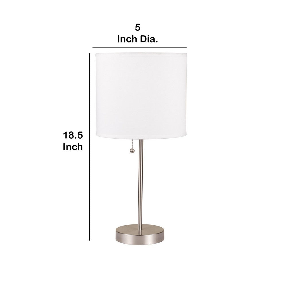 18.5 Inch Drum Shade Table Lamp, Set of 2, White and Silver By Casagear Home