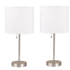 18.5 Inch Drum Shade Table Lamp, Set of 2, White and Silver By Casagear Home