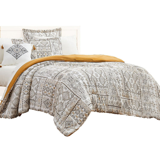 Chania 8 Piece King Bed Set | Tribal Print | White & Brown