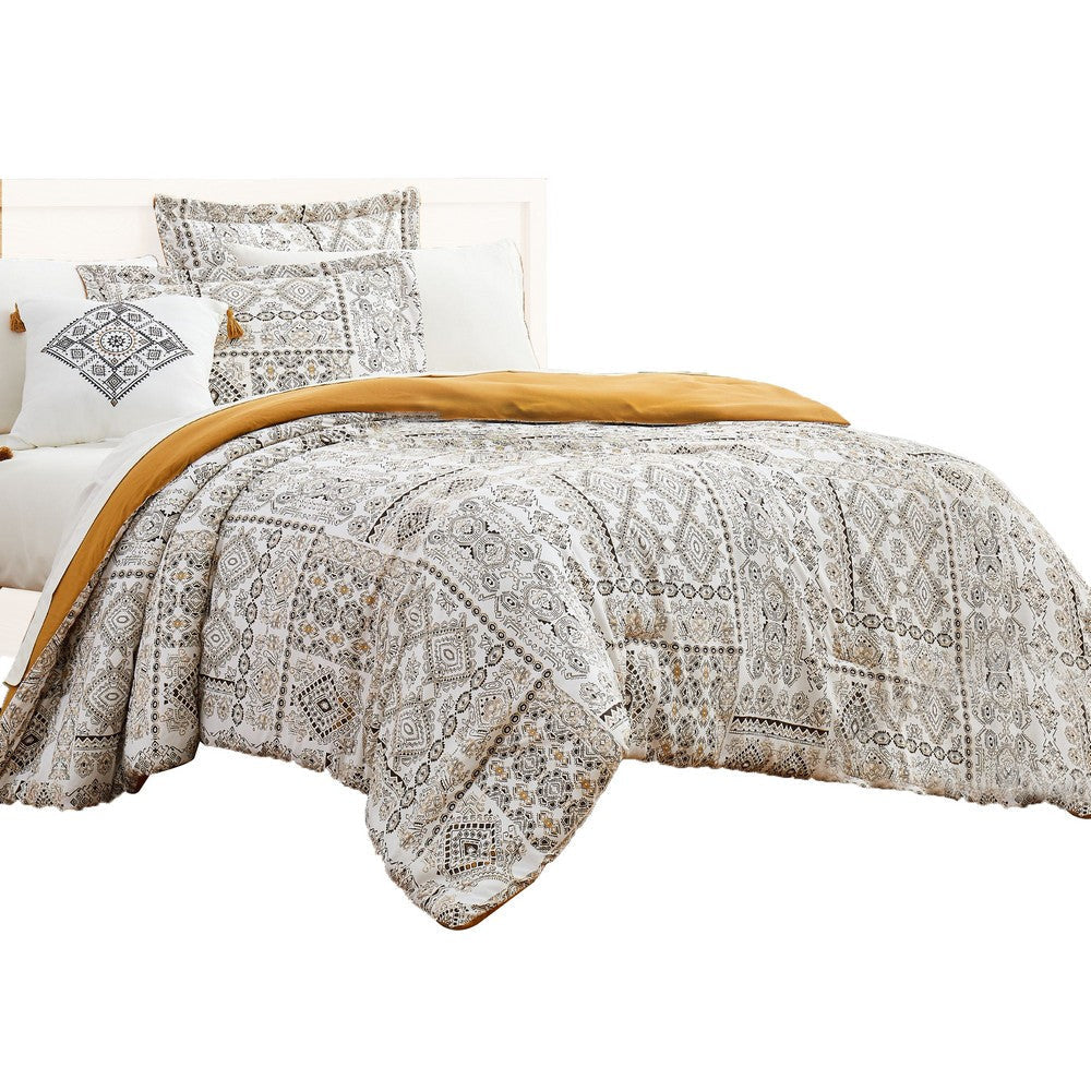 Chania 8 Piece King Bed Set | Tribal Print | White & Brown