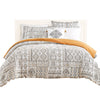 Chania 8 Piece King Bed Set with Tribal Print The Urban Port, White and Brown By Casagear Home