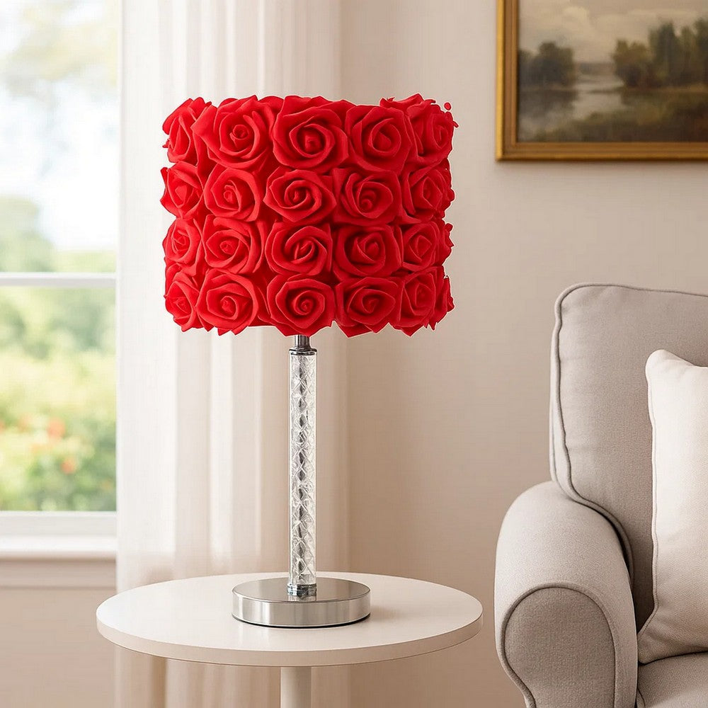 Bloom Roses Table Lamp | Drum Shade | Twisted Acrylic Base | Red