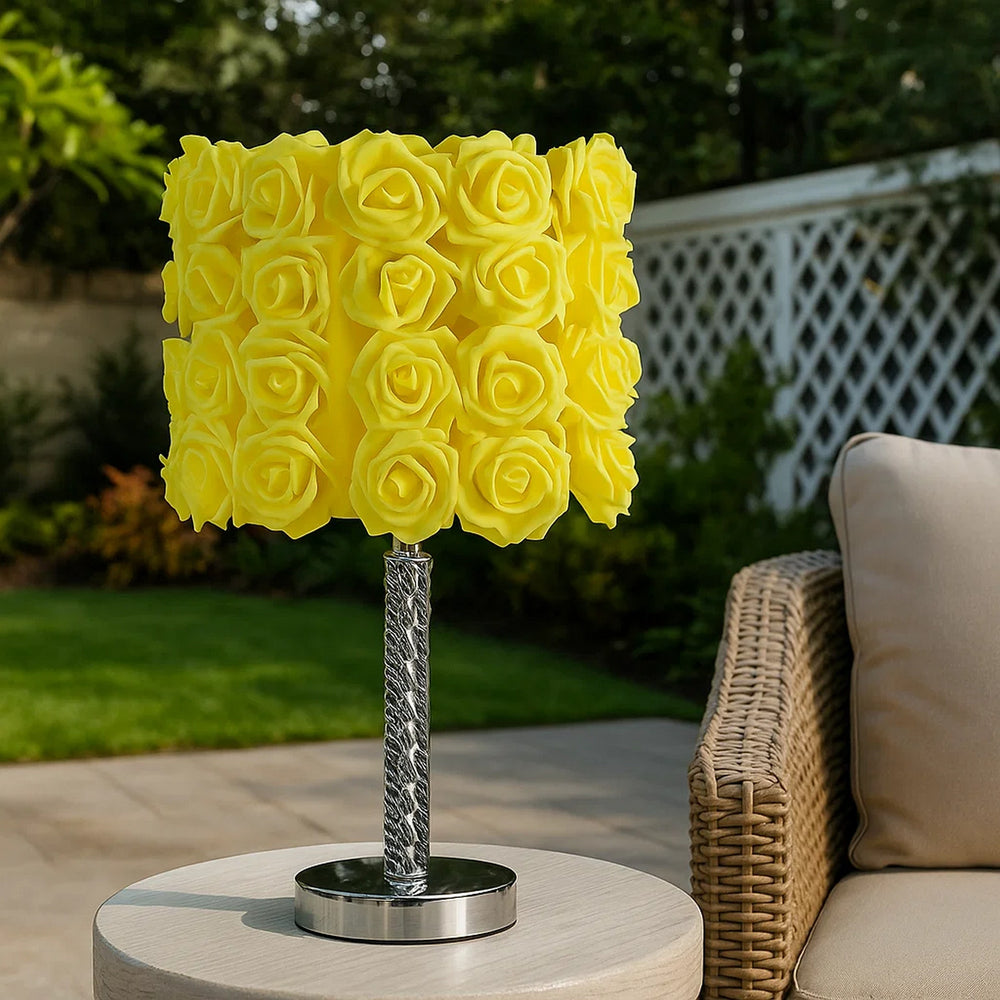 Bloom Roses Table Lamp | Drum Shade | Twisted Acrylic Base | Yellow