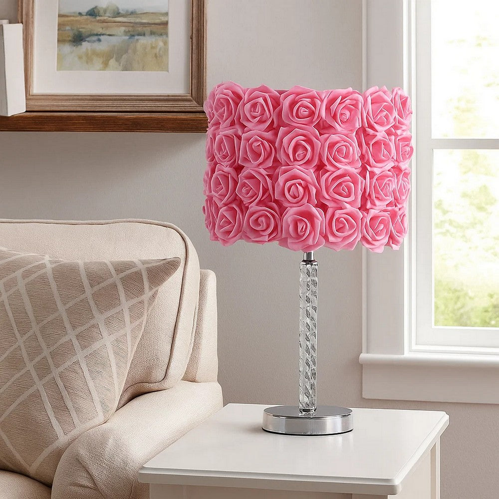 Bloom Roses Table Lamp | Drum Shade | Twisted Acrylic Base | Pink