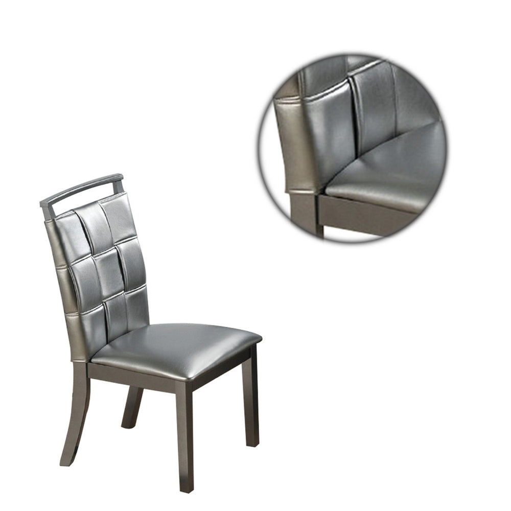 Faux Leather Dining Chair with Overlapping Square Pattern Set of 2 Silver By Casagear Home BM231840