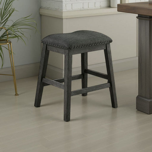 Juno Counter Stool Set | Fabric Saddle Seat | Nailhead Trim | Gray
