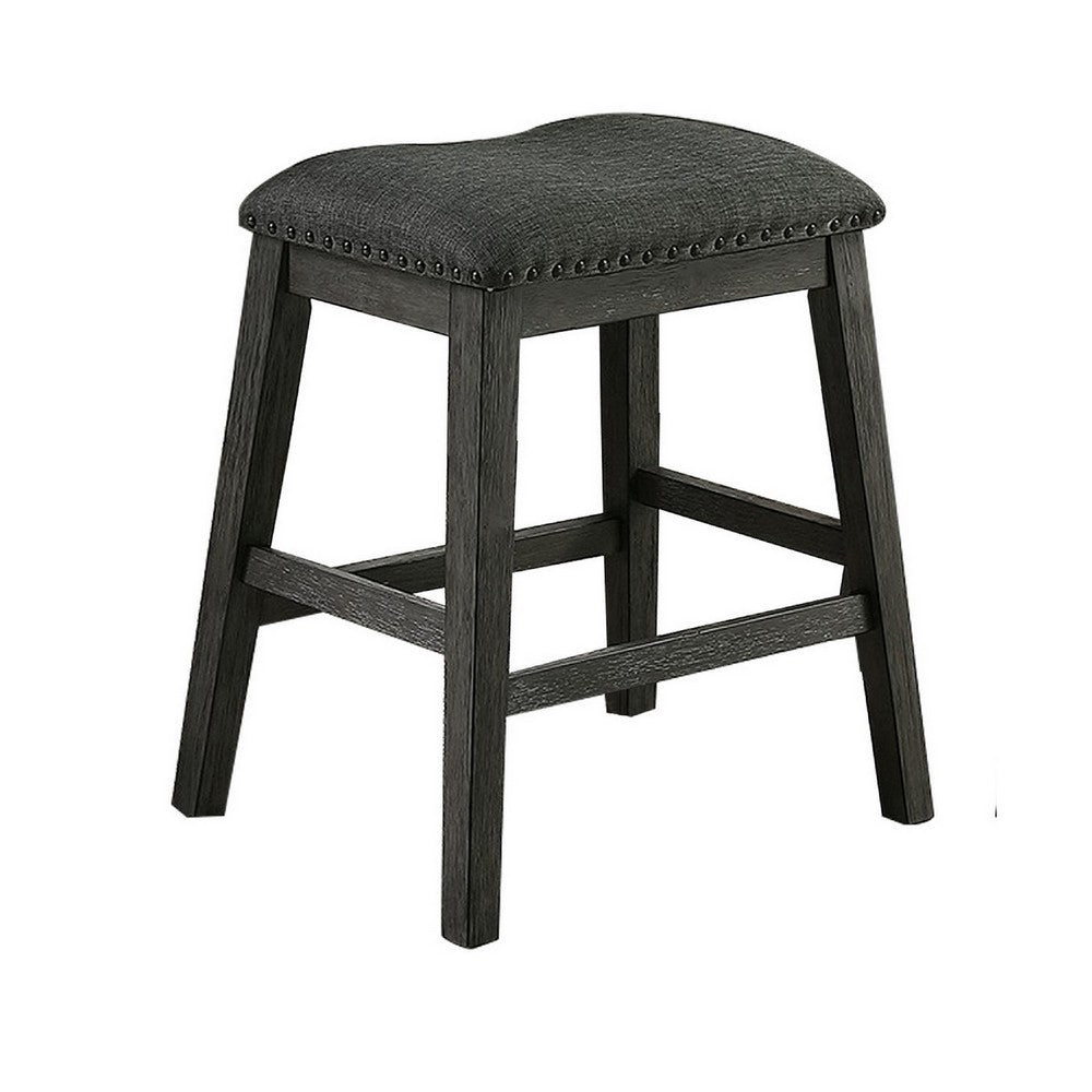 Fabric Saddle Counter Stool with Nailhead Trim, Set of 2, Gray