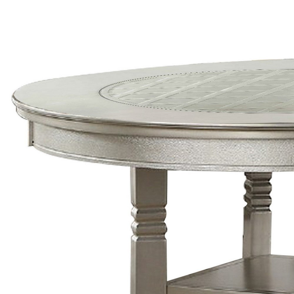 Lyra Dining Table | Round Wood Top | Glass Insert | Champagne Silver