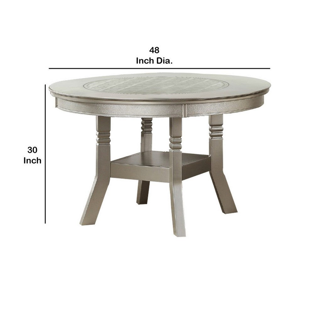 Lyra Dining Table | Round Wood Top | Glass Insert | Champagne Silver