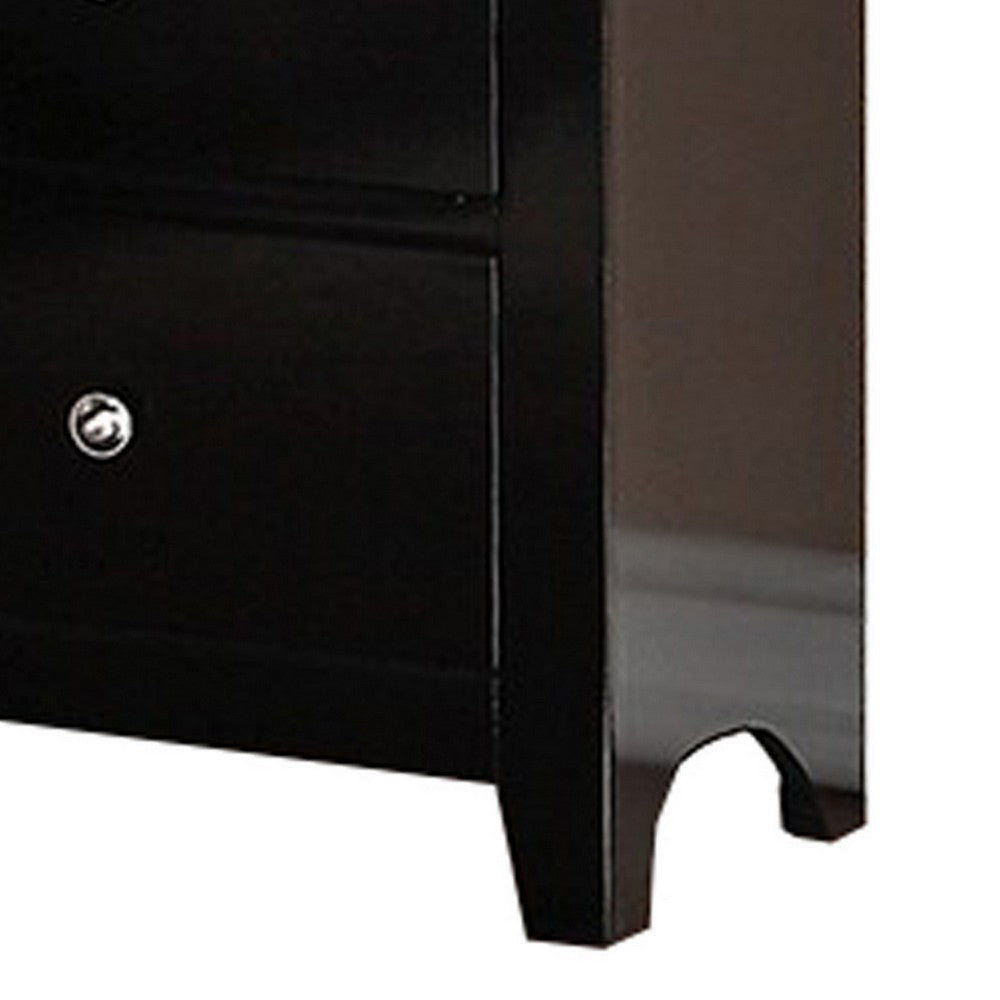 2 Drawer Wooden Nightstand with Metal Knobs Espresso Brown By Casagear Home BM231859