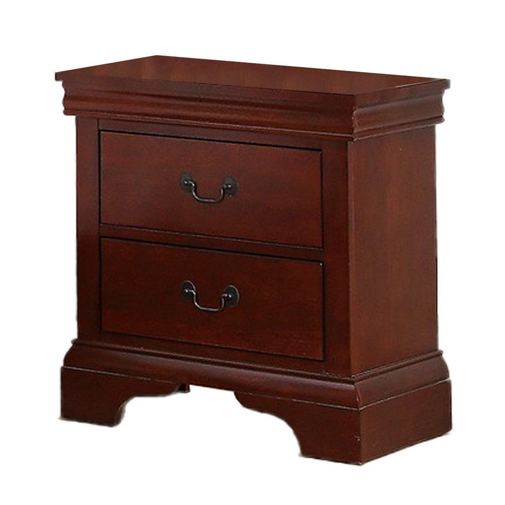 2 Drawer Wooden Nightstand with Panel Bracket Feet Cherry Brown By Casagear Home BM231861