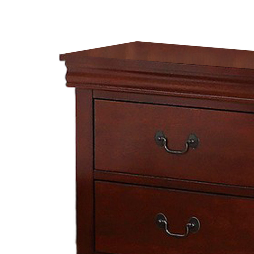 2 Drawer Wooden Nightstand with Panel Bracket Feet, Cherry Brown By Casagear Home
