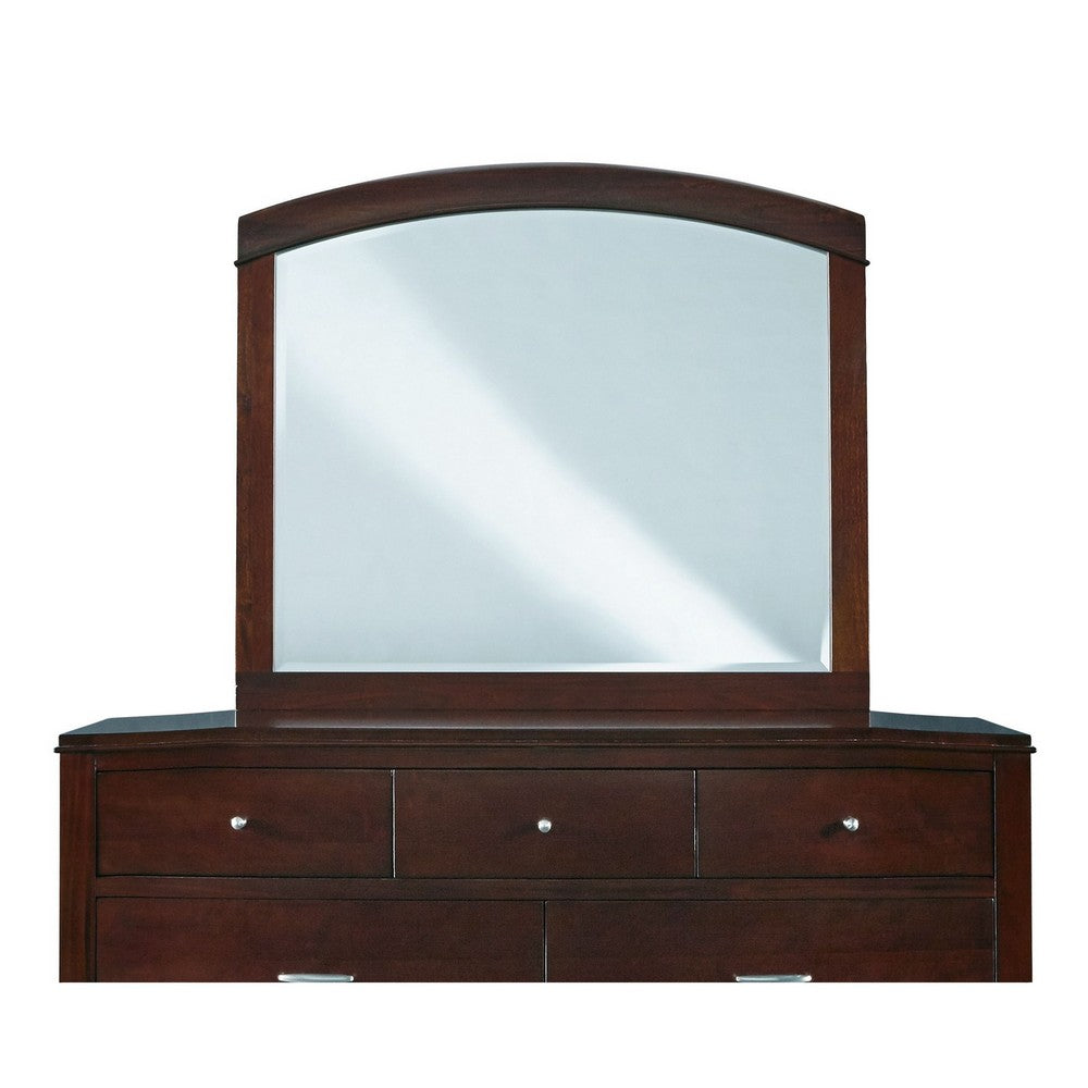 46 Inch Rectangular Arched Wooden Frame Mirror, Brown