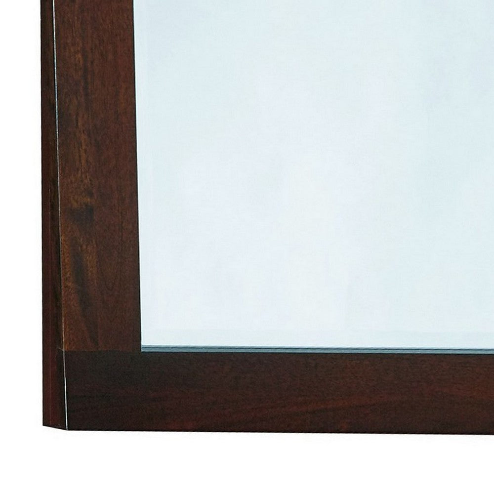 46 Inch Rectangular Arched Wooden Frame Mirror, Brown