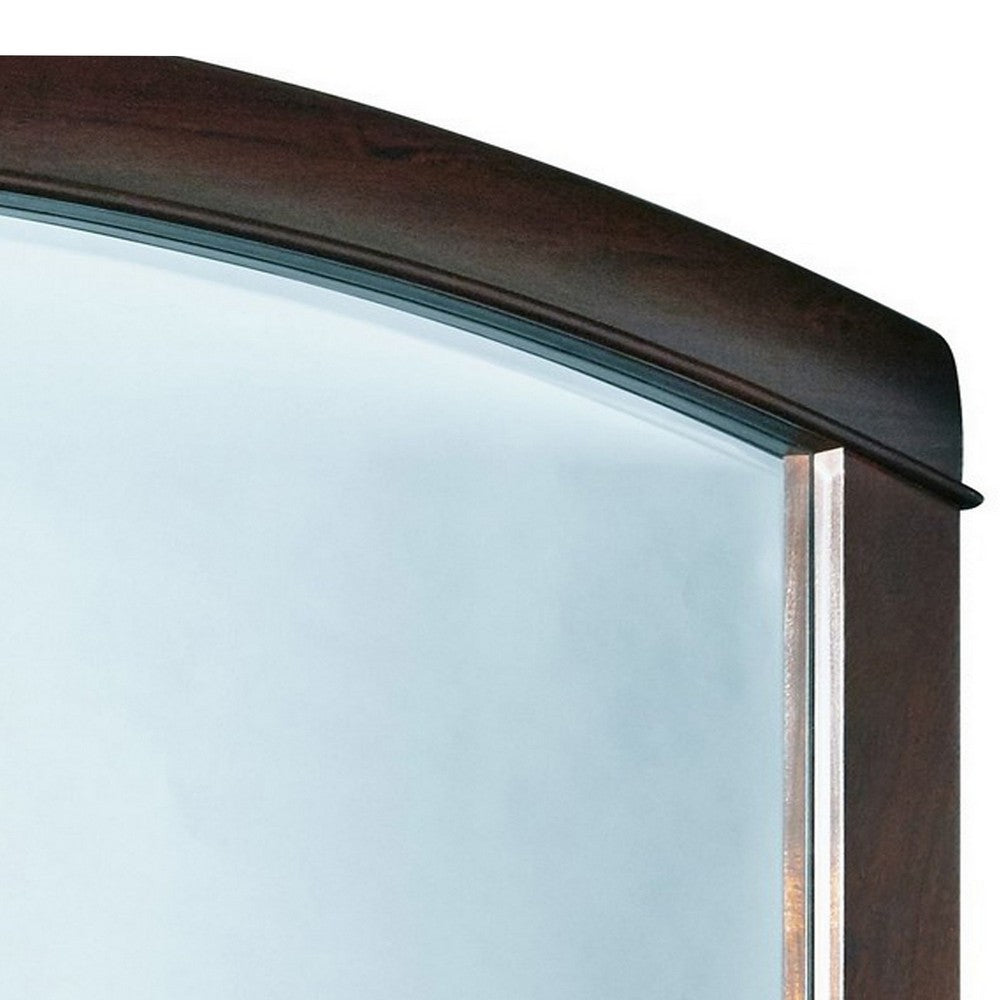 46 Inch Rectangular Arched Wooden Frame Mirror, Brown