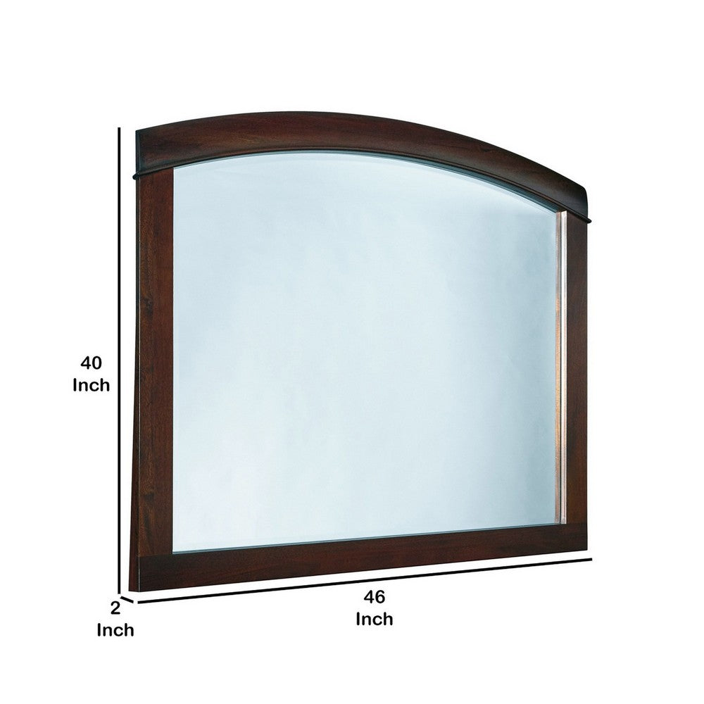 46 Inch Rectangular Arched Wooden Frame Mirror, Brown