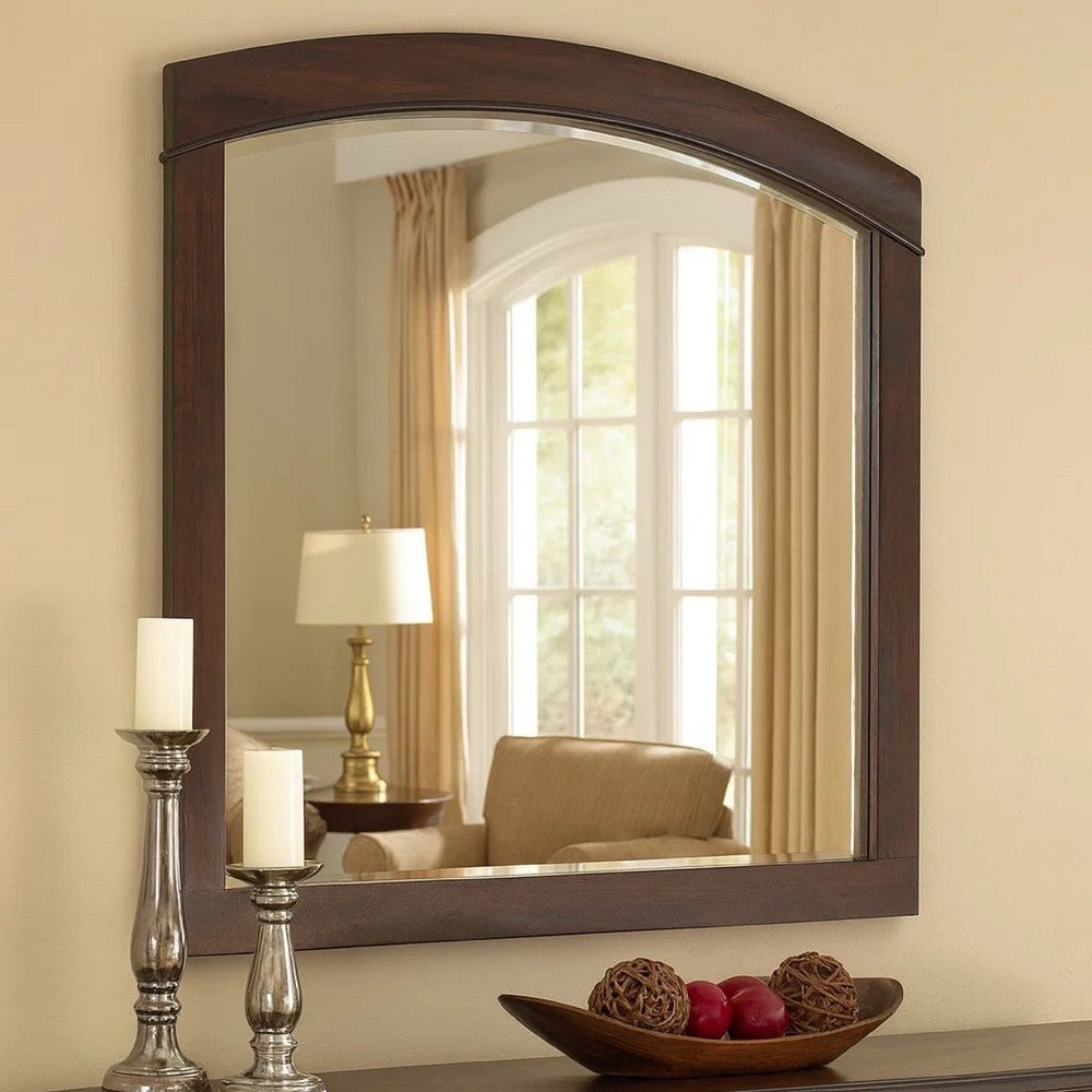 46 Inch Rectangular Arched Wooden Frame Mirror, Brown
