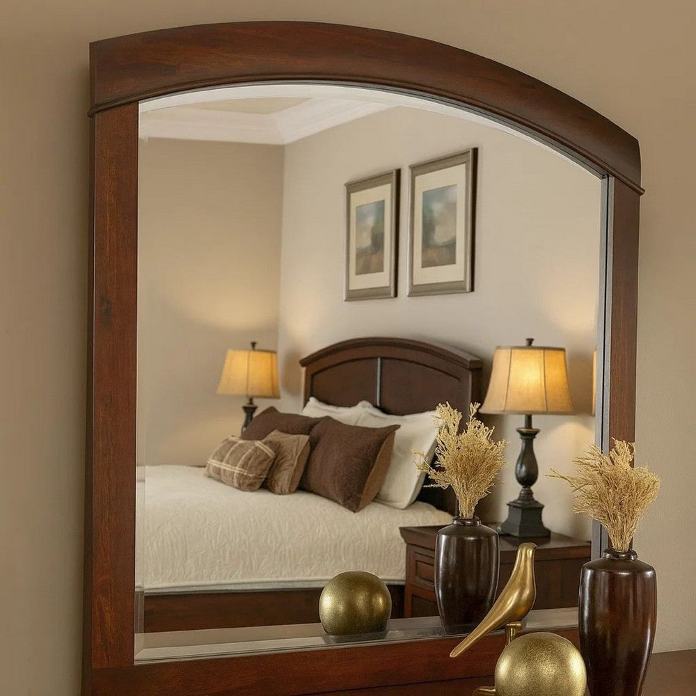 46 Inch Rectangular Arched Wooden Frame Mirror, Brown