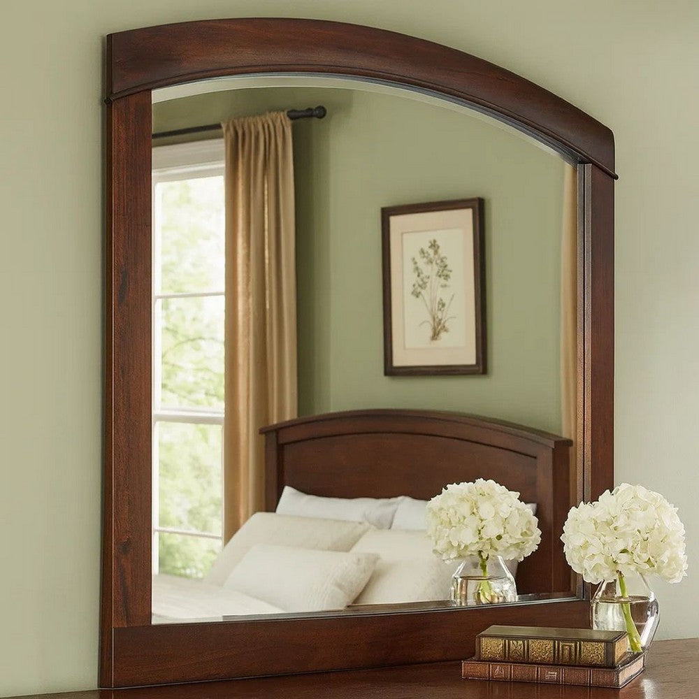 46 Inch Rectangular Arched Wooden Frame Mirror, Brown