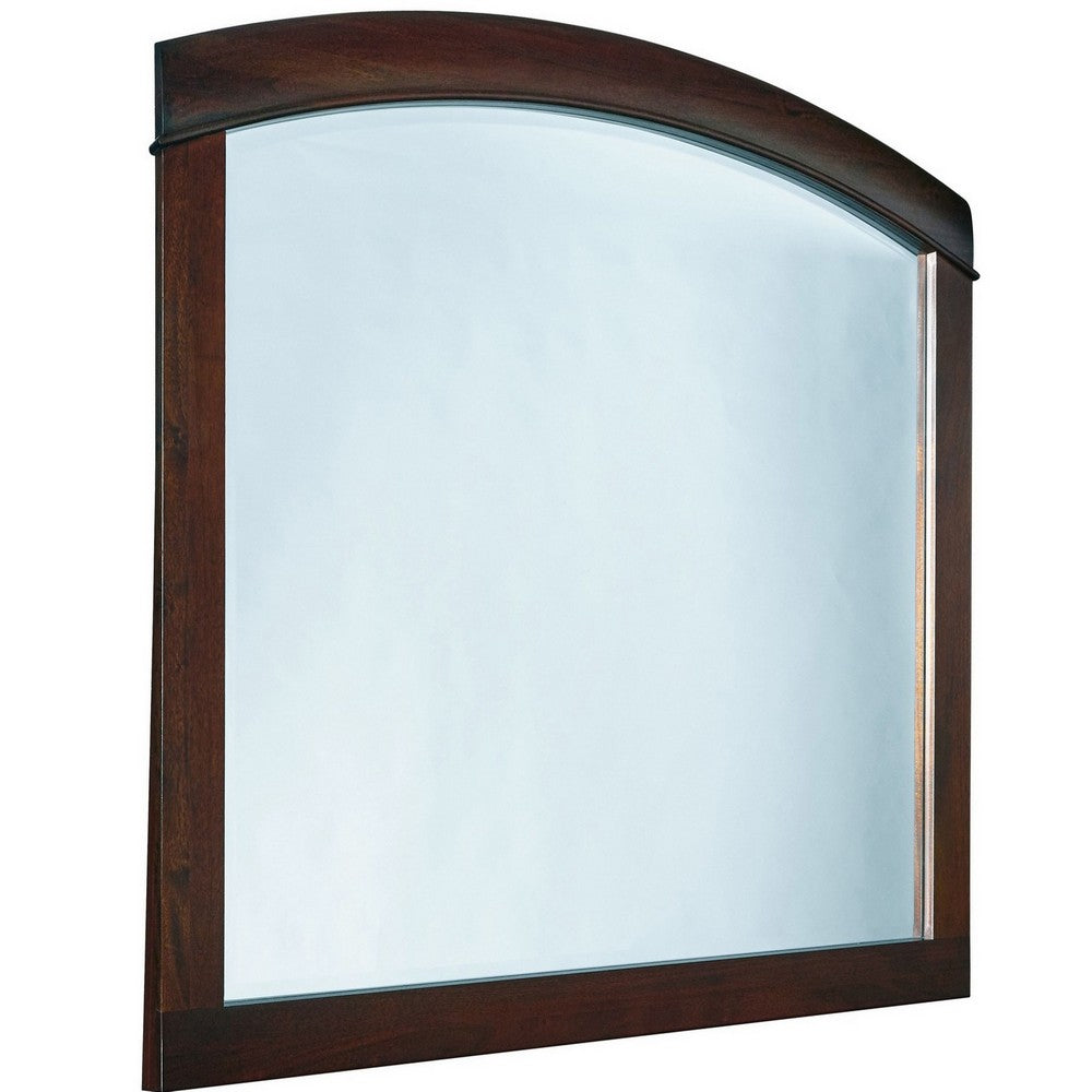 46 Inch Rectangular Arched Wooden Frame Mirror, Brown
