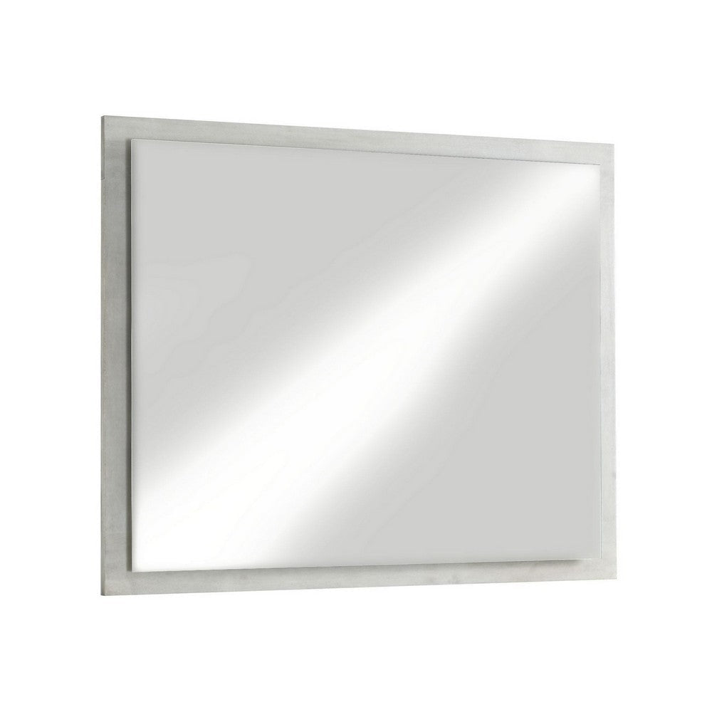 40 Inch Rectangular Wooden Frame Modern Mirror, Gray