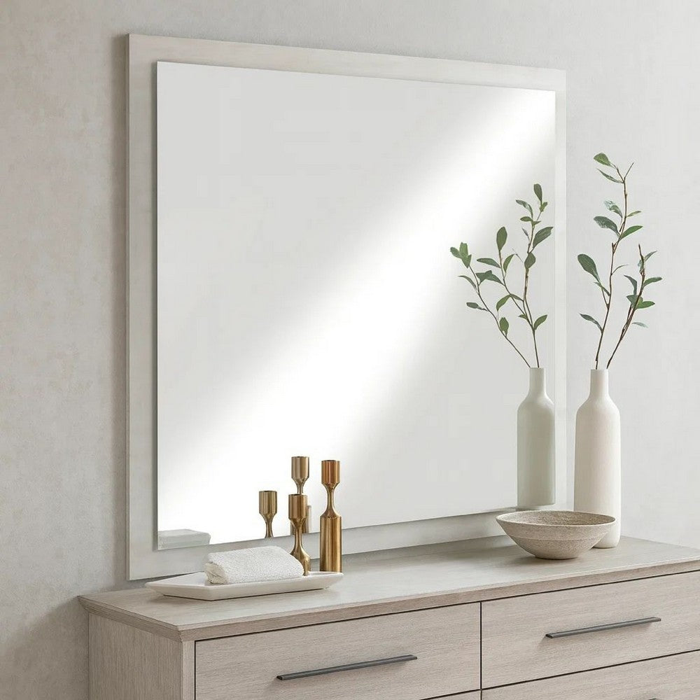40 Inch Rectangular Wooden Frame Modern Mirror, Gray