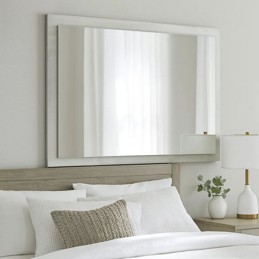 40 Inch Rectangular Wooden Frame Modern Mirror, Gray