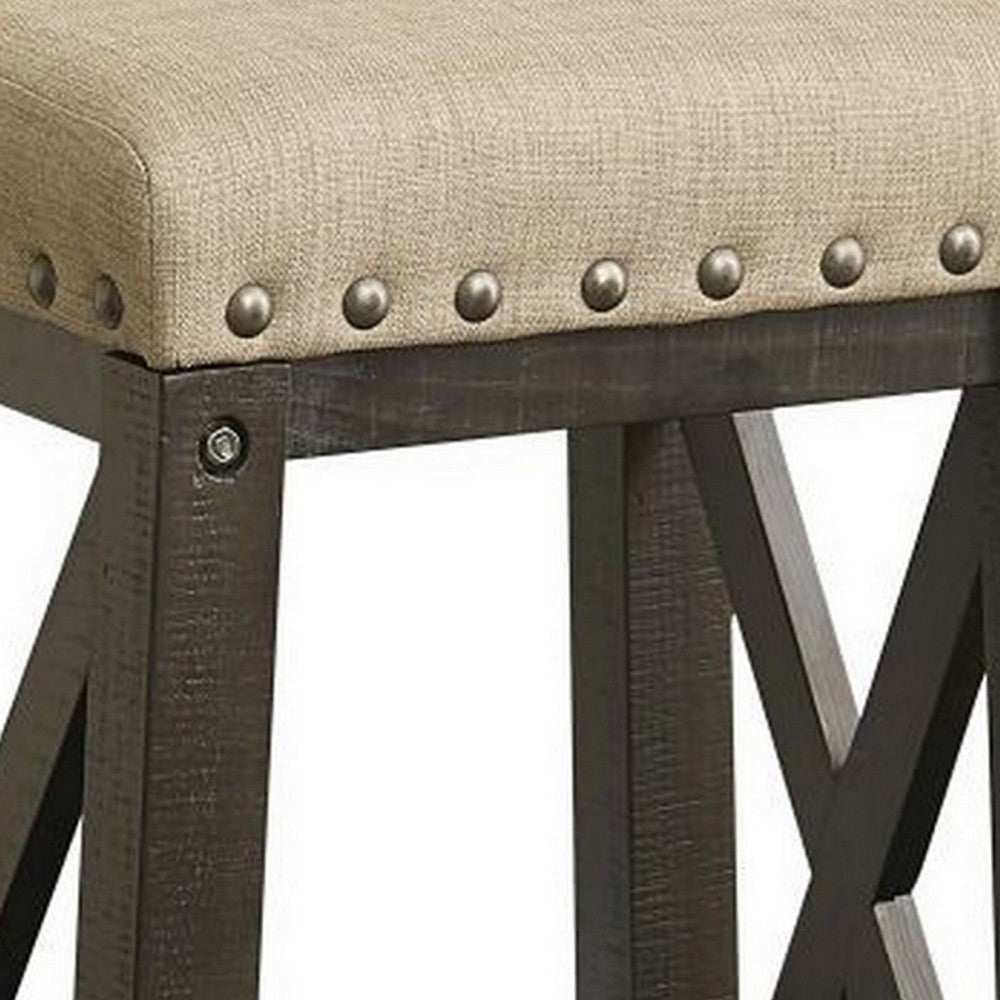 31 Inches Nailhead Trim Upholstered Barstool Beige and Brown BM231892
