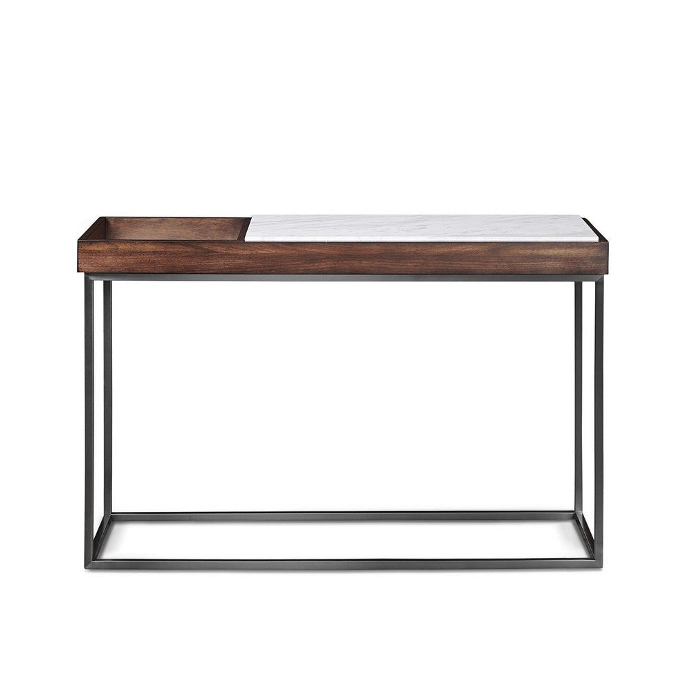 48 Inches Marble Top Console Table with Storage Slot White and Brown BM231900