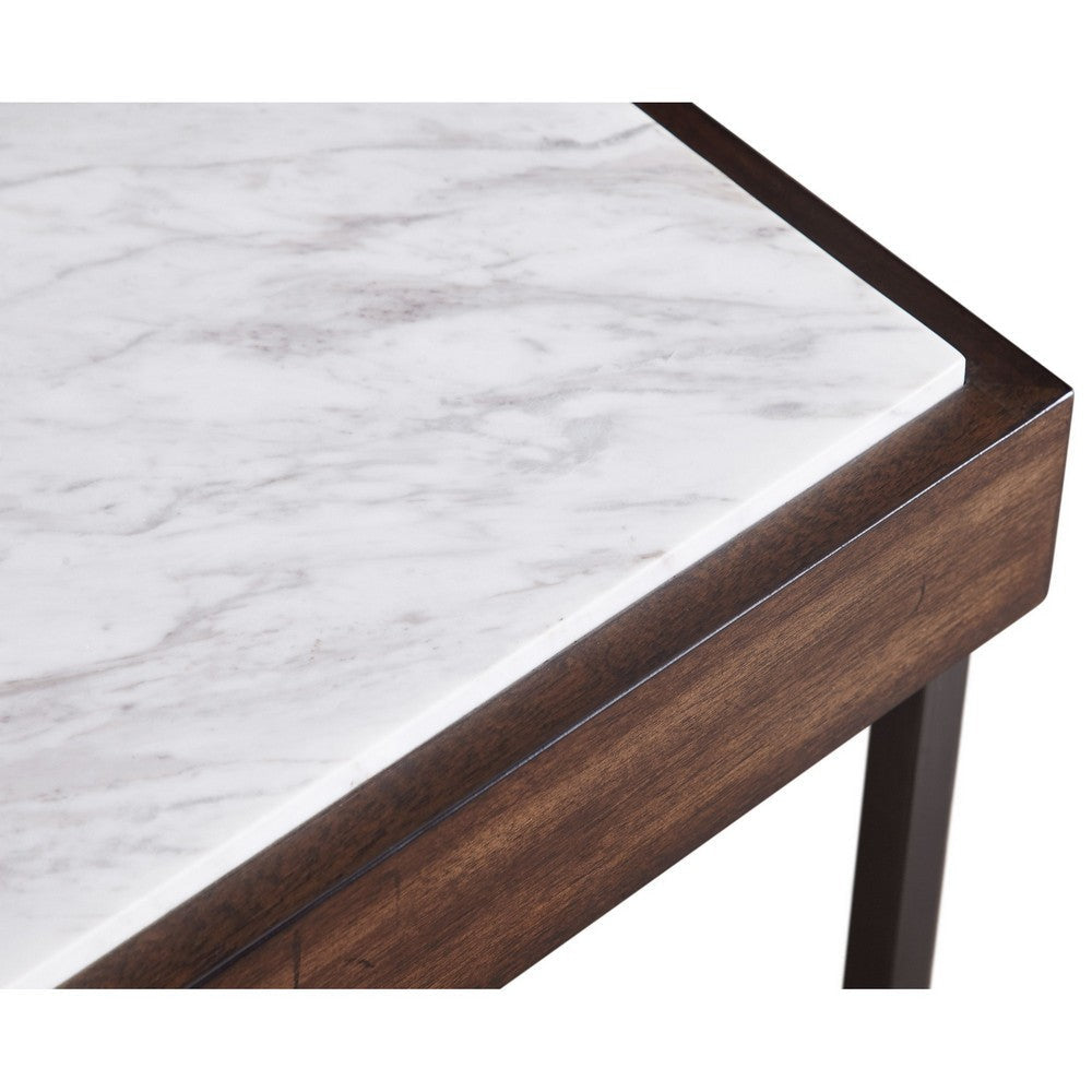 48 Inches Marble Top Console Table with Storage Slot White and Brown BM231900