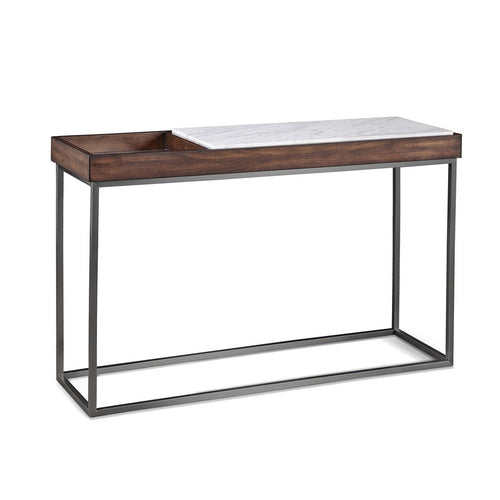 48 Inches Marble Top Console Table with Storage Slot, White and Brown