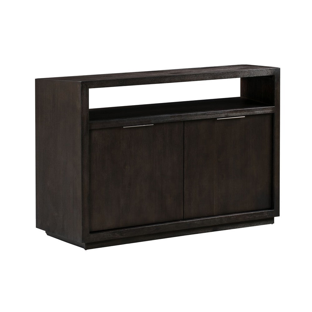 54 Inches Grained 2 Door Media Console with Adjustable Shelf, Brown