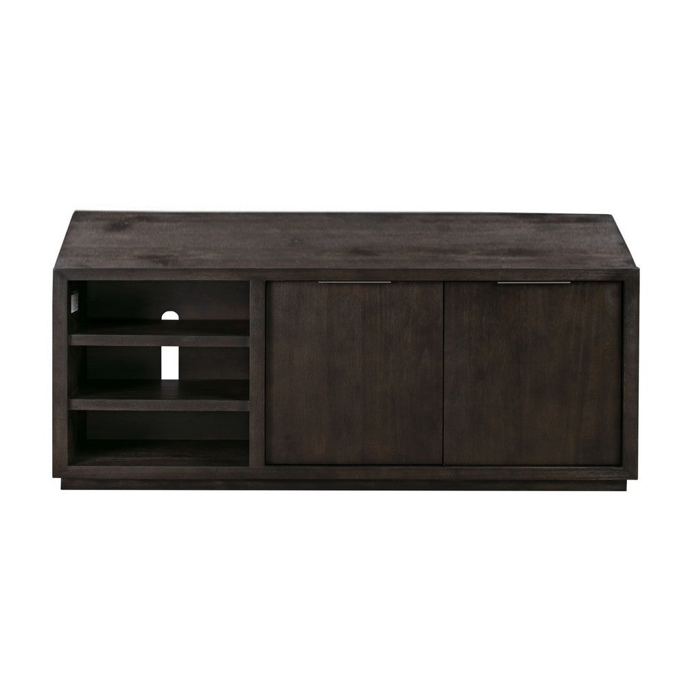 64 Inches Grained 2 Door Media Console with Adjustable Shelf, Brown