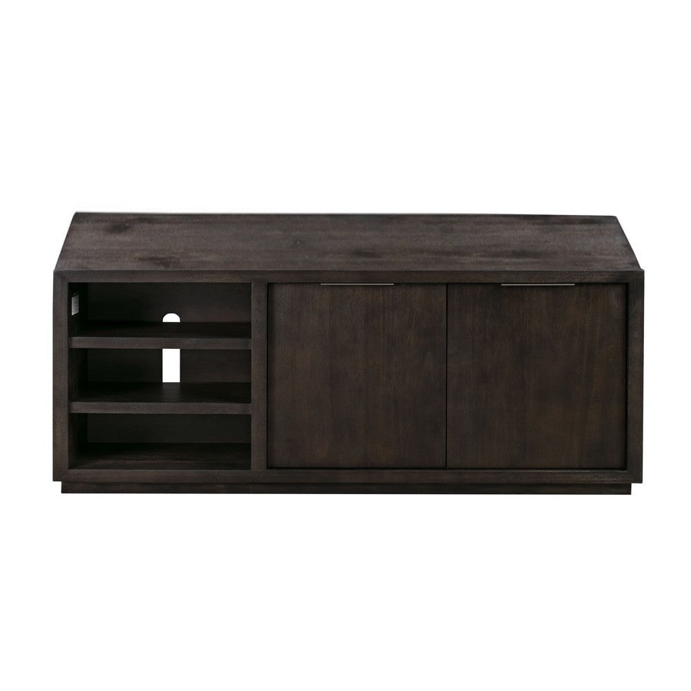 64 Inches Grained 2 Door Media Console with Adjustable Shelf Brown BM231903